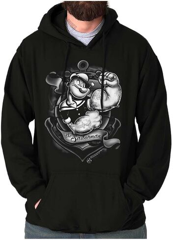 Brisco Brands Popeye Anchor Tattoo Muscle Flex Hoodie Sweatshirt Women Men in Saudi Arabia