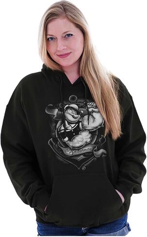 Brisco Brands Popeye Anchor Tattoo Muscle Flex Hoodie Sweatshirt Women Men in Saudi Arabia