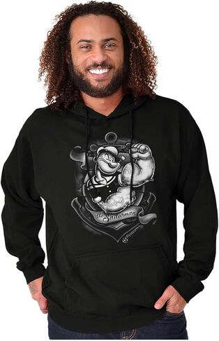 Brisco Brands Popeye Anchor Tattoo Muscle Flex Hoodie Sweatshirt Women Men in Saudi Arabia