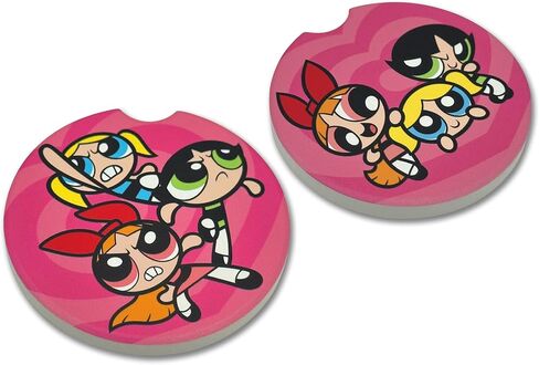 Elektroplate مرخص رسميًا PowerPuff Girls Team Ceramic Coasters (2.6 بوصة القطر) | ملاءمة عالمية لجميع السيارات والشاحنات وسيارات الدفع الرباعي والمزيد | in Saudi Arabia