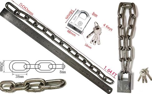 WANLIAN Bike Lock Chain,Motorcycle Chain Lock,uncuttable Chain and Lock,for Motorcycles, Bicycle Chain Lock, Fences, Glass Doors, Safety Chain Locks (6x500mm) in Saudi Arabia