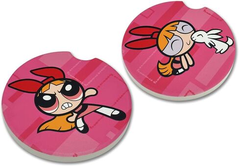 Elektroplate Officially Licensed Powerpuff Girls Bubbles Automotive Ceramic Coasters (2.6" Diameter) | Universal Fit for All Cars, Trucks, SUVs, and More | Absorbent Non-Slip Durable | Set of 2 in Saudi Arabia