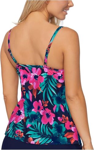 Island Escape Women's Navy Printed Stretch Full Bust Support Adjustable Drape-Detail Lined Sweetheart Molded Cup Here Comes The Sun Scorpio Tankini Swimsuit Top 6 in Saudi Arabia