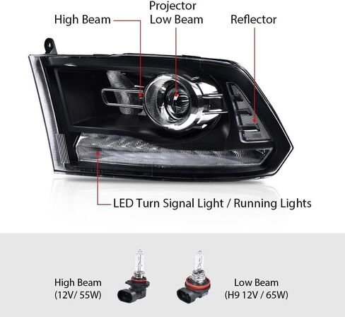 G-Plus LED DRL Projector Assembly Assembly ، Fit for 2013 2014 2105 2106 2017 2018 Dodge RAM 1500 2500 3500 Mealamps ، Driver & Raptenger ، Clear Lens Black Housing Reflector in Kuwait