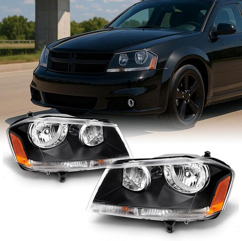 AKKON - For Dodge Avenger OE Replacement Chrome Bezel Headlights Driver/Passenger Head Lamps Pair New in Kuwait