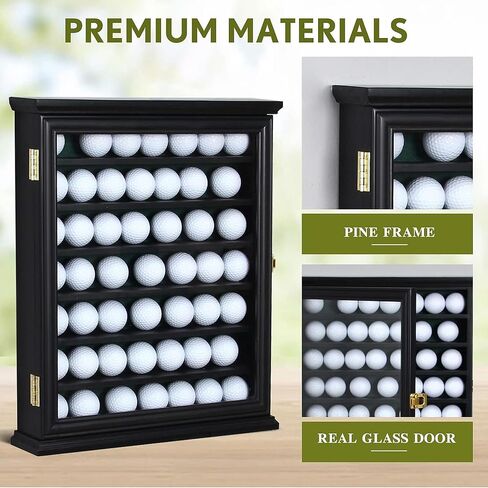 Exquisite Golf Ball Display Case - Lockable Door & Real Glass Window - Golf Ball Holder Display Wall Mount Shadow Box - Black - Office Decor and Storage Solution for Golf Balls in Saudi Arabia