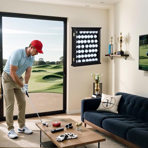 Exquisite Golf Ball Display Case - Lockable Door & Real Glass Window - Golf Ball Holder Display Wall Mount Shadow Box - Black - Office Decor and Storage Solution for Golf Balls in Saudi Arabia