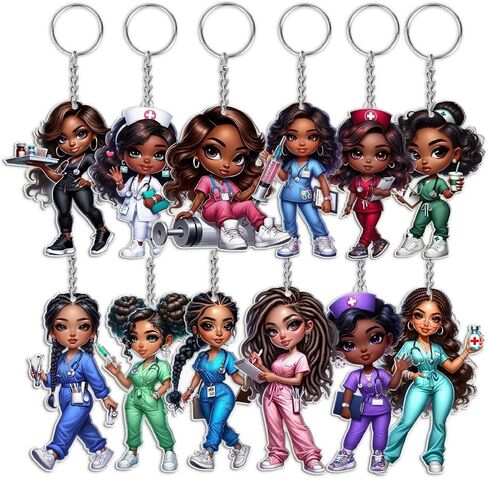 12pcs أصول أصول أصول أفريقية ممرضة أكريليك مفاتيح - 2D Cute RN/LPN سحر ، تخرج التمريض/هدايا الطلاب | حقيبة الظهر/ديكور السيارات/المكتب ، عيد ميلاد/عيد الميلاد/ممرضة أسبوع الحفلات in Saudi Arabia