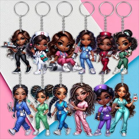 12pcs أصول أصول أصول أفريقية ممرضة أكريليك مفاتيح - 2D Cute RN/LPN سحر ، تخرج التمريض/هدايا الطلاب | حقيبة الظهر/ديكور السيارات/المكتب ، عيد ميلاد/عيد الميلاد/ممرضة أسبوع الحفلات in Saudi Arabia