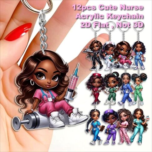 12pcs أصول أصول أصول أفريقية ممرضة أكريليك مفاتيح - 2D Cute RN/LPN سحر ، تخرج التمريض/هدايا الطلاب | حقيبة الظهر/ديكور السيارات/المكتب ، عيد ميلاد/عيد الميلاد/ممرضة أسبوع الحفلات in Saudi Arabia