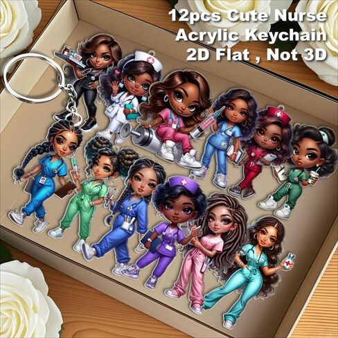 12pcs أصول أصول أصول أفريقية ممرضة أكريليك مفاتيح - 2D Cute RN/LPN سحر ، تخرج التمريض/هدايا الطلاب | حقيبة الظهر/ديكور السيارات/المكتب ، عيد ميلاد/عيد الميلاد/ممرضة أسبوع الحفلات in Saudi Arabia