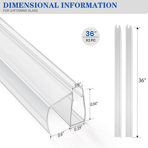 Bathroom Framless Shower Glass Door Bottom Seal Strip, 2PCS 36 Inch Long PVC Clear Seal Strips for 5/16"(8MM) Glass Door, to Stop Water Leakage in Saudi Arabia