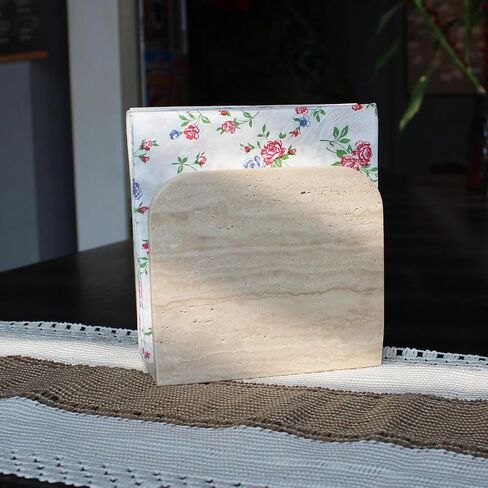 Natural Travertine Napkin Holder for Table, Standing Napkin Dispenser for Kitchen Dining Farmhouse Cocktail Picnic Bar 6.3x5.5x2.8 inches in Saudi Arabia