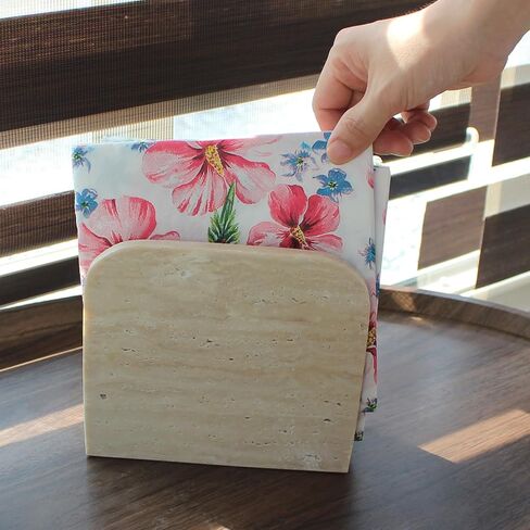 Natural Travertine Napkin Holder for Table, Standing Napkin Dispenser for Kitchen Dining Farmhouse Cocktail Picnic Bar 6.3x5.5x2.8 inches in Saudi Arabia