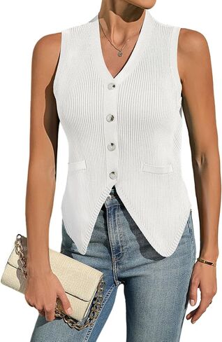 BB&KK Womens Sweater Vest Sleeveless Knit V Neck Button Fashion Casual Loose Spring Summer Waistcoat Cardigan in Kuwait