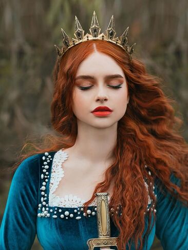 التيجان القوطية Sweetv للنساء الأسود تاج ملكة التاج ملحقات الشعر الساحرة للزي الهالوين حفلة موسيقية ， الذهب in Kuwait