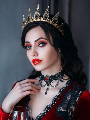 التيجان القوطية Sweetv للنساء الأسود تاج ملكة التاج ملحقات الشعر الساحرة للزي الهالوين حفلة موسيقية ， الذهب in Kuwait