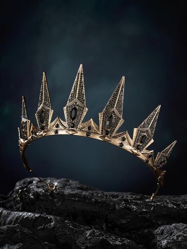 التيجان القوطية Sweetv للنساء الأسود تاج ملكة التاج ملحقات الشعر الساحرة للزي الهالوين حفلة موسيقية ， الذهب in Kuwait