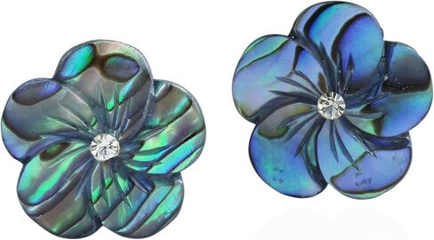 Aeravida Abalone Shell Plumeria Flower .925 Sterling Silver Post Earrings | أقراط أنيقة مستوحاة من الأزهار للنساء | المجوهرات الفضية الفضية والسترات الاسترليني in Saudi Arabia