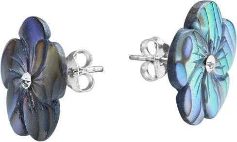 Aeravida Abalone Shell Plumeria Flower .925 Sterling Silver Post Earrings | أقراط أنيقة مستوحاة من الأزهار للنساء | المجوهرات الفضية الفضية والسترات الاسترليني in Saudi Arabia