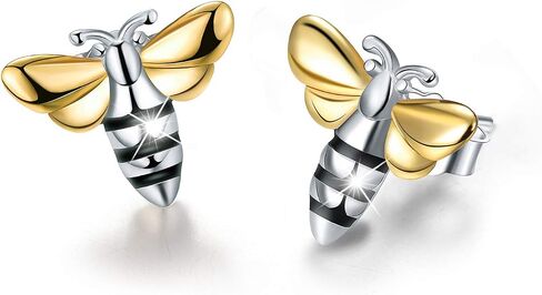 Lotus Fun 925 Sterling Silver Stud أقراط جميلة عسل Bee Studring ، هدية مجوهرات فريدة من نوعها مصنوعة يدويًا للنساء والفتيات in Saudi Arabia