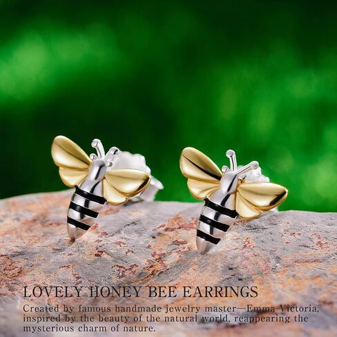 Lotus Fun 925 Sterling Silver Stud أقراط جميلة عسل Bee Studring ، هدية مجوهرات فريدة من نوعها مصنوعة يدويًا للنساء والفتيات in Saudi Arabia