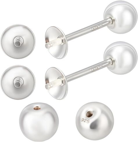 Beebeecraft 2Pcs Pearl Cup Earring Post 14K Gold Filled 925 Sterling Silver Stud Earring Findings for Half Drilled Beads with Screw Round Backs in Saudi Arabia