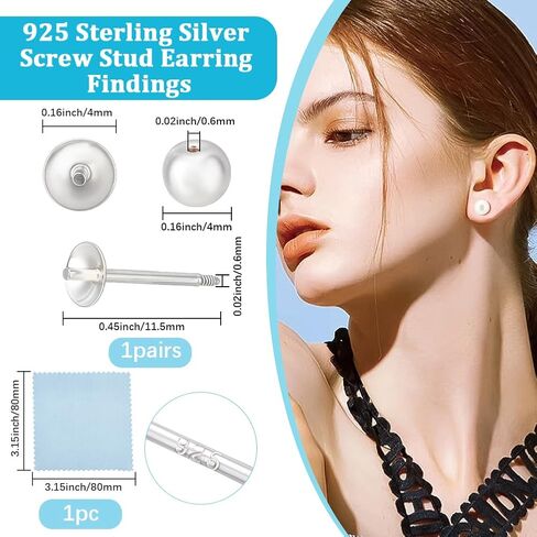Beebeecraft 2Pcs Pearl Cup Earring Post 14K Gold Filled 925 Sterling Silver Stud Earring Findings for Half Drilled Beads with Screw Round Backs in Saudi Arabia