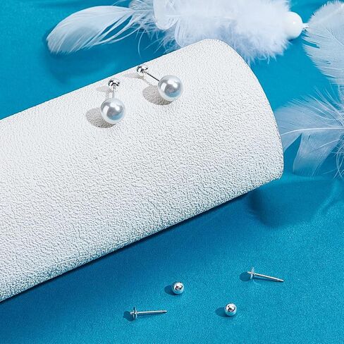 Beebeecraft 2Pcs Pearl Cup Earring Post 14K Gold Filled 925 Sterling Silver Stud Earring Findings for Half Drilled Beads with Screw Round Backs in Saudi Arabia