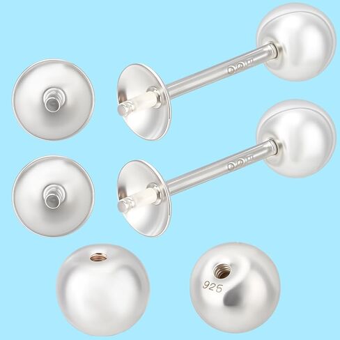 Beebeecraft 2Pcs Pearl Cup Earring Post 14K Gold Filled 925 Sterling Silver Stud Earring Findings for Half Drilled Beads with Screw Round Backs in Saudi Arabia