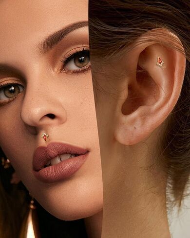 Colorful Opal Tragus Jewelry 16G Vintage Helix Cartilage Earrings Stud Internally Thread Labret Stud Surgical Steel in Saudi Arabia