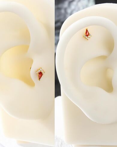 Colorful Opal Tragus Jewelry 16G Vintage Helix Cartilage Earrings Stud Internally Thread Labret Stud Surgical Steel in Saudi Arabia