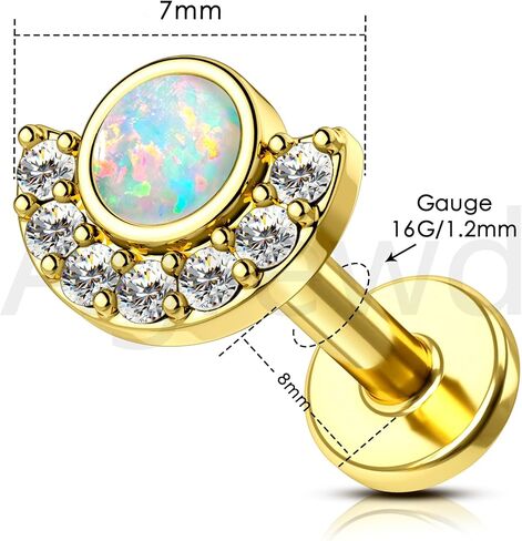 Colorful Opal Tragus Jewelry 16G Vintage Helix Cartilage Earrings Stud Internally Thread Labret Stud Surgical Steel in Kuwait