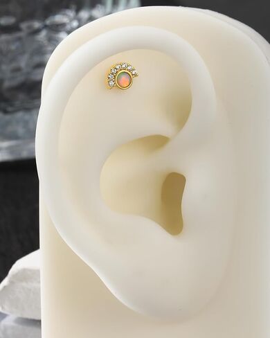 Colorful Opal Tragus Jewelry 16G Vintage Helix Cartilage Earrings Stud Internally Thread Labret Stud Surgical Steel in Kuwait