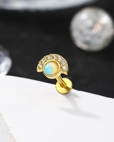 Colorful Opal Tragus Jewelry 16G Vintage Helix Cartilage Earrings Stud Internally Thread Labret Stud Surgical Steel in Kuwait