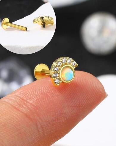 Colorful Opal Tragus Jewelry 16G Vintage Helix Cartilage Earrings Stud Internally Thread Labret Stud Surgical Steel in Kuwait