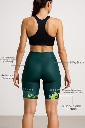 شورتات ركوب الدراجات المبطنة في Wixen Women Women مع جيوب-خصر مرتفع ، شورتات داخلية للدراجة الرطوبة لركوب الدراجات والغزل-Black_Purple-XL in Kuwait