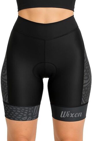 شورتات ركوب الدراجات المبطنة في Wixen Women Women مع جيوب-خصر مرتفع ، شورتات داخلية للدراجة الرطوبة لركوب الدراجات والغزل-Black_Purple-XL in Kuwait