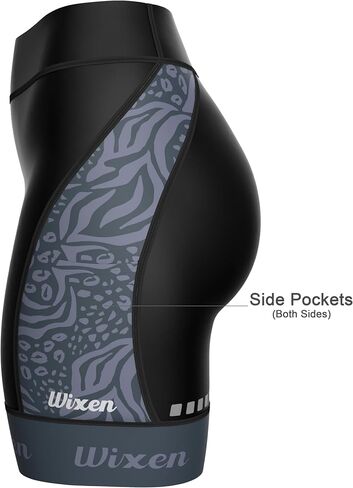 شورتات ركوب الدراجات المبطنة في Wixen Women Women مع جيوب-خصر مرتفع ، شورتات داخلية للدراجة الرطوبة لركوب الدراجات والغزل-Black_Purple-XL in Kuwait