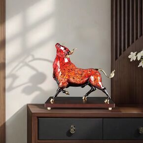 Bronze Cow Statue Handcrafted Copper Sculpture - Cow Figurine with Marble Base, Japanese Lacquerware Zen Art, Equestrian Home Office Feng Shui Brass Decor, Luxury Executive Gift in Saudi Arabia