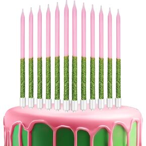 TaoBary 24 Pcs Green and Pink Birthday Candles for Cake, Witch Birthday Cake Candles, Glitter Sparkly, Cute Cupcake Topper for Witch Wedding Baby Shower Glitter Party Decorations in Saudi Arabia