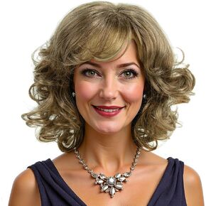 المستعارين الفضي الأبيض القصيرة المجعد للنساء مقاومة للحرارة الشعر الاصطناعي موجة شعر مستعار للسيدة العجوز السيدة كلوز شعر مستعار (أبيض) in Kuwait