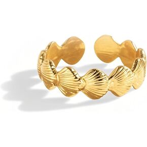HUASAI Gold Seashell Starfish Shell Ring Dainty Beachy Statement Rings for Women Non Tarnish Summer Jewelry for Women Beach Accessories Vacation Party Summer Stuff in Saudi Arabia