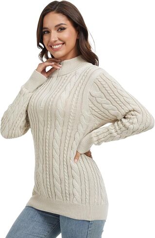 Womens Quarter Zip Sweaters Cable Knit Pullover Chunky Sweater Mock Neck 1/4 Zip Casual Top in Saudi Arabia