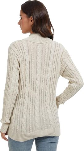 Womens Quarter Zip Sweaters Cable Knit Pullover Chunky Sweater Mock Neck 1/4 Zip Casual Top in Saudi Arabia