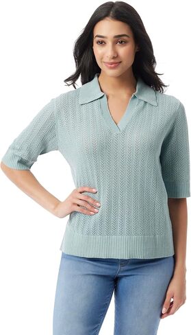 Gloria Vanderbilt Women's Peggy 3/4 Sleeve Collared V-Neck Knit Pullover Standard in Saudi Arabia