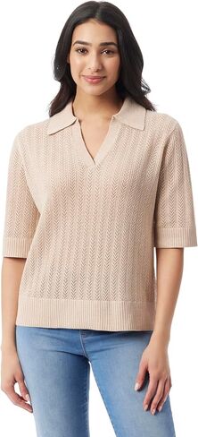 غلوريا فاندربيلت للسيدات Peggy 3/4 Sleeve Collared V-Neck Knit Pullover Standard in Kuwait