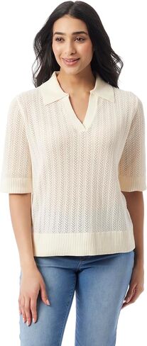 غلوريا فاندربيلت للسيدات Peggy 3/4 Sleeve Collared V-Neck Knit Pullover Standard in Kuwait
