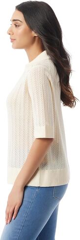 غلوريا فاندربيلت للسيدات Peggy 3/4 Sleeve Collared V-Neck Knit Pullover Standard in Kuwait