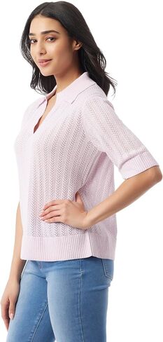غلوريا فاندربيلت للسيدات Peggy 3/4 Sleeve Collared V-Neck Knit Pullover Standard in Kuwait
